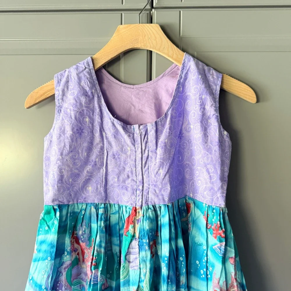 Handmade Girls Embroidered Little Mermaid Ariel Sundress, Purple Turquoise, 8/10
